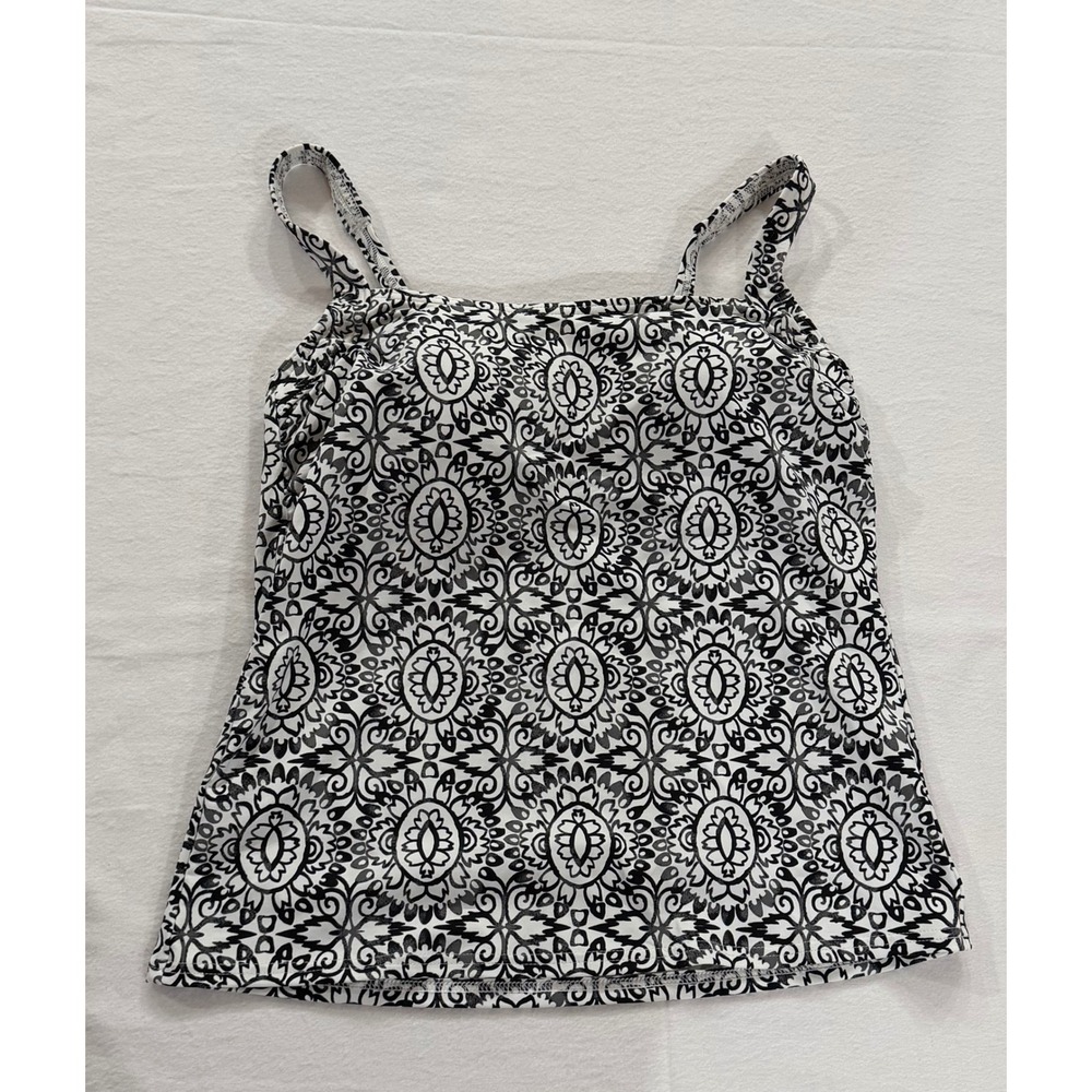 Lands End Womens Black White Medallion Paisley Tankini Swim Top Size 6 Camisole